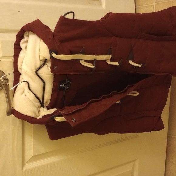 Atmosphere puffy vest‎ jacket with hood, size 12, maroon - Picture 2 of 5